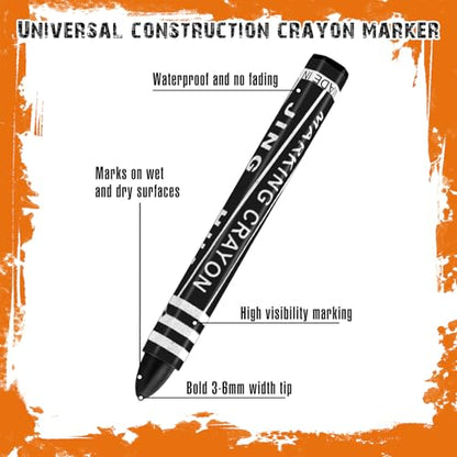 MotiMind 60 Pcs Industrial Lumber Crayons Bulk Wax Tire Marker Construction Marker for Craft Detailed Marking on Lumber Metal Carton Ceramics Concrete Glass Plastic 4.45" x 0.43" (Black) - color: Black