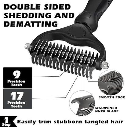 Professional 3PCS Self Cleaning Slicker Brush & Pet Grooming Rake & Flea Comb for Dogs,Cats and Horses | Double-Sided Dematting Comb & Skin Friendly Deshedding Grooming Tool | Pet Supplies (Black) - color: Black