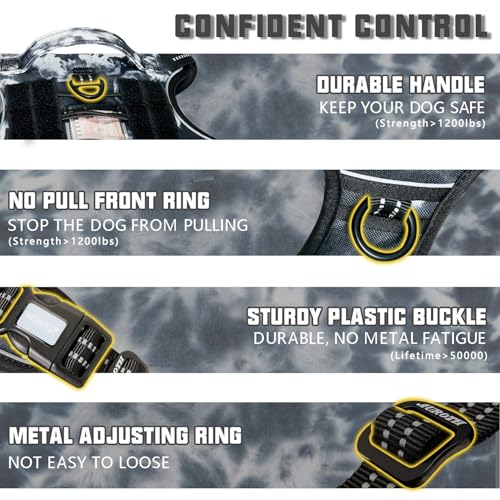 AUROTH Tactical Dog Harness for Small Medium Large Dogs - No Pull, Adjustable, Reflective, K9 Working Training, Easy Control, Military Service Dog Harness (M, Black Ink) | Heavy Duty with Handle, Breathable Padded, Reflective, Military K9, Easy Control fo