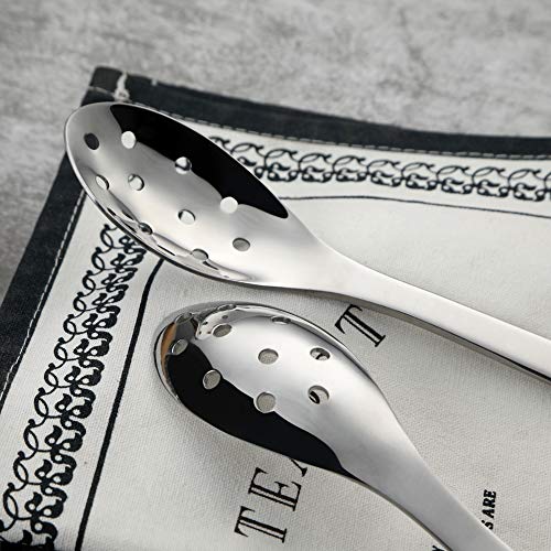 AOOSY Small Slotted Spoons,Modern Stylish Thick Heavy-weight Short handle Stainless Steel 10 Holes Durable Caviar Spoon for Soup Cereals Dips Curry Sauces Stews, Set of 2