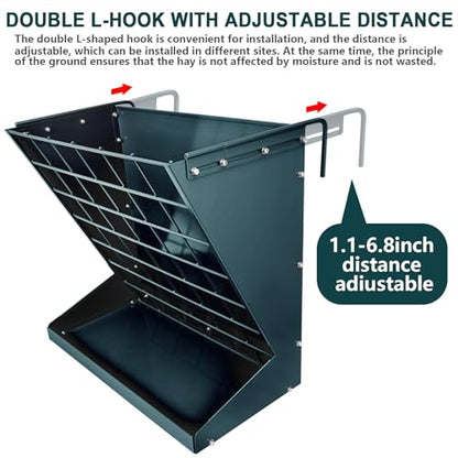 Wall Mount Hay Rack, Heavy-Duty Galvanized Metal 2 in 1 Hay and Grain Feeder, Livestock Feeder with Adjustable Distance, Hay Feeder for Goats, Sheep, Horse - color: Dark Green
