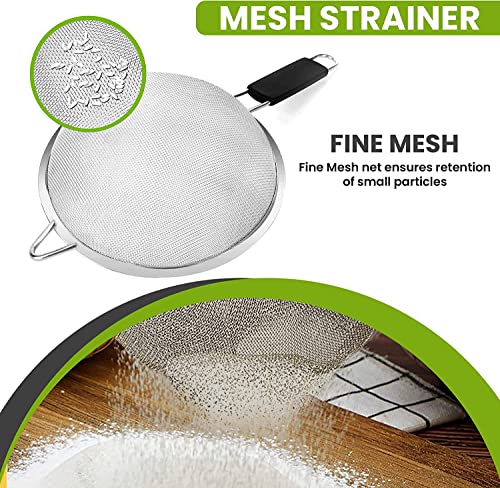 Fine Mesh Strainer with thermo plastic rubber handle - Sieve Fine Mesh Stainless Steel - Ideal to Sift Flour, Icing Sugar, Fruits and Vegetables (5.5 Inches) - size: 5.5 Inches - TPR