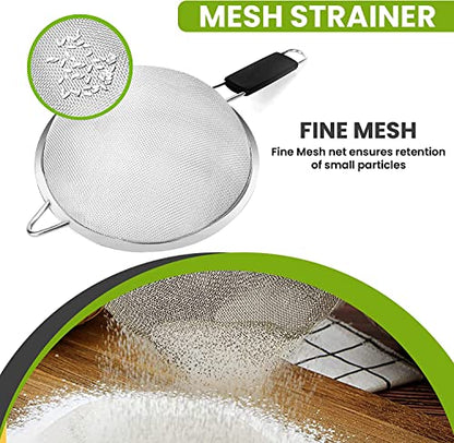Fine Mesh Strainer with thermo plastic rubber handle - Sieve Fine Mesh Stainless Steel - Ideal to Sift Flour, Icing Sugar, Fruits and Vegetables (5.5 Inches) - size: 5.5 Inches - TPR
