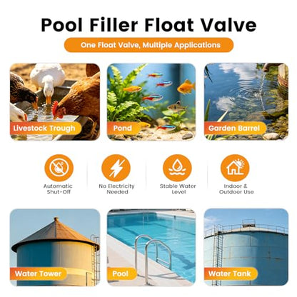 2 Pack Brass Float Valve 1/2 Inch, Auto Fill and Shut off, No Leakage | Water Float Ball Valve with Adjustable Arm, Pool Fill Float Valve for Water Trough,Fountains,Water Tank,Ponds,Aquariums - color: 1/2 in Orange
