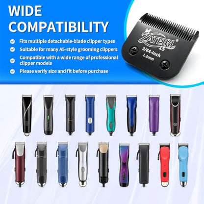 Size 15 Detachable Pet Grooming Clipper Blade with Steel Cutter, 3/64 Inch (1.2 mm) Cut Length, Black, Compatible with Andis, Oster A5, Wahl KM10, 3 Pack - color: Black, size: 15# 1.2mm - 3 Pack