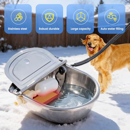 Heated Automatic Dog Water Bowl Dispenser Stainless Steel | Outdoor Heated Dog Bowl with Anti Chew Cord and Automatic Dog Water Dispenser for Dogs, Cats, Chicken, Ducks, Birds