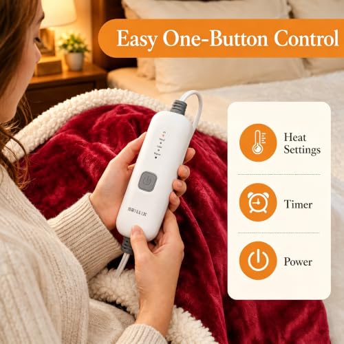 Electric Heated Blanket 72"×84" Full Size, Sherpa & Snuggly for Living Room, Sofa, Study, 4 Heat Settings & 10H Auto-Off, Energy Efficient, Machine Washable, Bright Red - color: 08-red, size: Full Size ( 72"x84" )