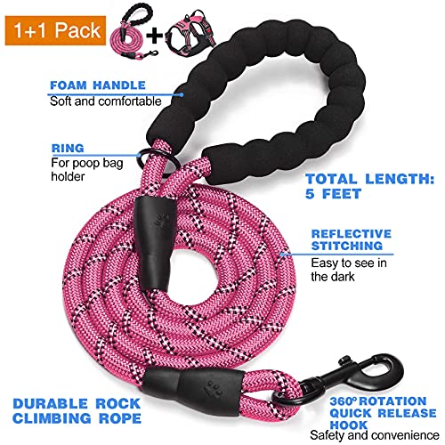 tobeDRI No Pull Dog Harness Adjustable Reflective Oxford Easy Control Medium Large Dog Harness with A Free Heavy Duty 5ft Dog Leash, Pink, L - color: Pink, size: Large
