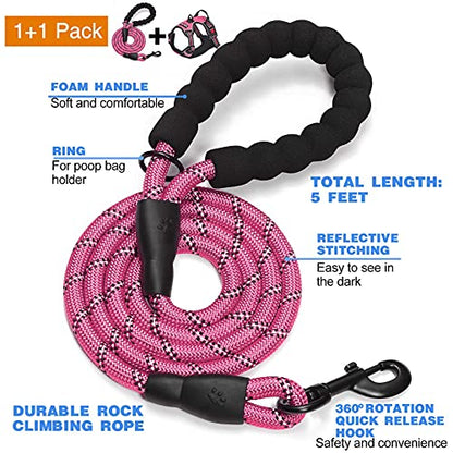 tobeDRI No Pull Dog Harness Adjustable Reflective Oxford Easy Control Medium Large Dog Harness with A Free Heavy Duty 5ft Dog Leash, Pink, M - color: Pink, size: Medium