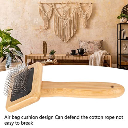 Fockety Sheepskin Wool Brush, Macrame Slicker Comb Pet Slicker Brush with Wood Handle, Removing Shedding and Dirt, All Hair Types, Cats, Dogs, Fabric Care Enthusiasts, All Ages - size: S
