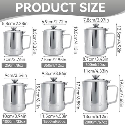 Milk Frothing Pitcher, Stainless Steel Milk Steaming Pitcher with Lid, Coffee Cup Mug Espresso Coffee Milk Frothing Jug Coffee Creamer Container Dispenser Cup Mug for Latte Coffee Art (2000ML) - size: 2000ML
