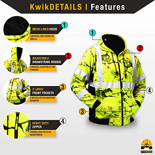KwikSafety - Charlotte, NC - Men's Fleece Safety Hoodie | PPE Hi Vis Lightweight Reflective Jacket - color: Camo | Limited Edition, size: X-Large