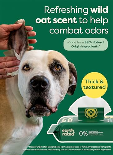 Earth Rated Dog Ear Wipes, Vet Developed, Wild Oat, for Dirt & Wax, 70ct - color: Ear Wipes Wild Oat, size: 70 Grooming Wipes