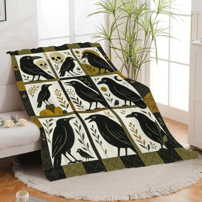Gothic Crow Blanket Crows Theme Throw Blanket Raven Skull Soft Cozy Fleece Fuzzy Plush Flannel Blankets Gifts for Women Girls Men Adults Kids 50"X40" - color: Crow, size: 50"x40"