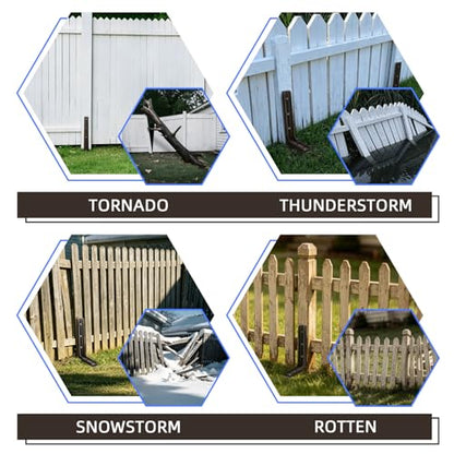 Adjustable Fence Post Repair Kit Quick Easy Fix Broken Leaning Wooden Post | Heavy Duty Steel, Uneven Ground & Underground Obstacles Adjust, Wood Fence Post Anchor Stakes Support - size: Pack of 2