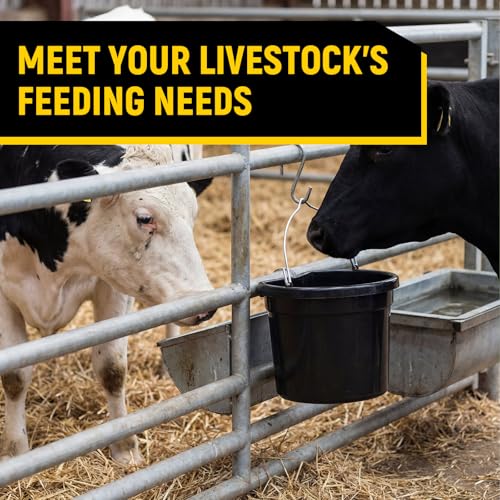 Marsui 4 Pcs Horse Feeder Bucket with Hook, 8.5 Quart Plastic, Black