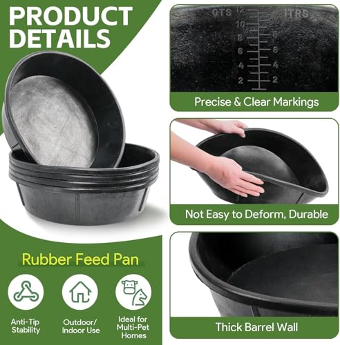 5 Pack Rubber Feed Pans, 3 Gallon Horse Feed Buckets for Livestock