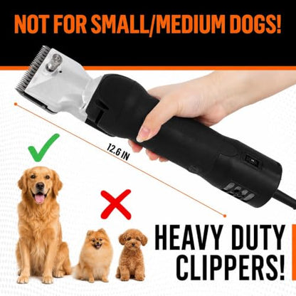 Professional Dog Grooming Clippers for Thick Coats - Shears Heavy Duty Hair Cutting Kit - Large Dog Shaver Set - Pet Trimmer for XL Large Dogs, Horses