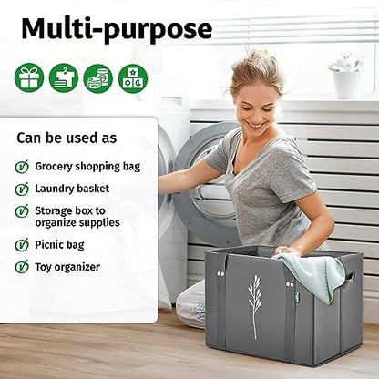 Green Bulldog Reusable Grocery Bags - Heavy Duty Reusable Shopping Tote Bags W/Long Handles, Foldable & Collapsible, Holds Up to 65 lbs - for Kitchen, Picnic 3 Pack - color: Blue | 3pck