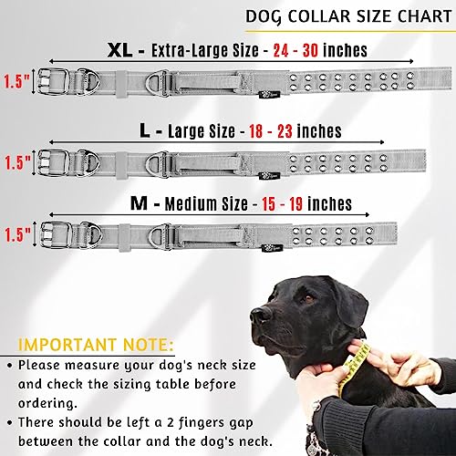 ADITYNA Heavy Duty Dog Collar for Medium Dogs with Traffic Handle - color: Gray, size: Medium: Fit 15-19" Neck