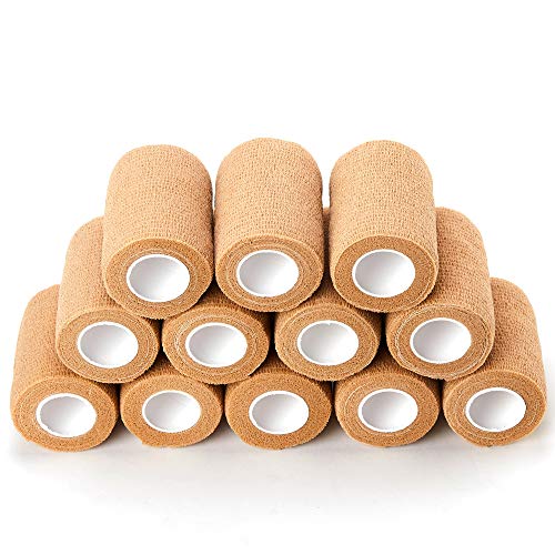 Self Adhesive Bandage Tape, Elastic Cohesive Bandage Medical Wrap | for First Aid, Sports, Wrist & Ankle (3 inch, Count 12) - size: 3 Inch