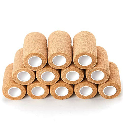 Self Adhesive Bandage Tape, Elastic Cohesive Bandage Medical Wrap | for First Aid, Sports, Wrist & Ankle (3 inch, Count 12) - size: 3 Inch