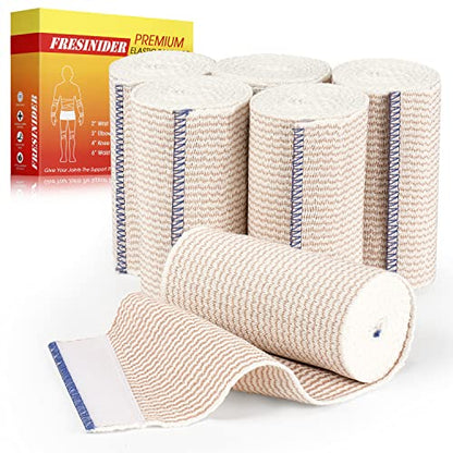 FRESINIDER Premium Elastic Bandage Wrap 4 Inch, 6 Pack, Hook and Loop - color: 6 Pack X 4 Inches