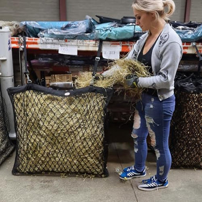 XL Double-Sided Knotless Slow Feed Hay Net – Holds 5–6 Flakes, 2"x2" Openings, Comfortable for Horse Muzzles, 1000D Mesh Side Gussets, Adjustable Hanging Strap, Durable & Safe Design