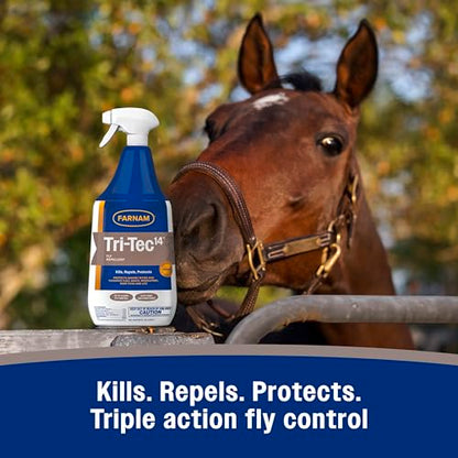 Farnam Tri-Tec 14 Fly Spray for Horses, Protects for Up to 14 Days, 128 oz - size: 128 Fl Oz (Pack of 1)