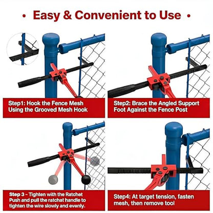 Chain Link Fence Stretcher Tool, Ratcheting Wire Fence Puller for Barbed & Woven Wire, 3"–12" Tension Range, One-Hand Operation with Tilted Base & Secure Hook for Farm, Yard & Field Work