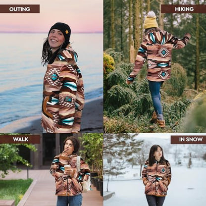 TrailCrest Women's Plush Sherpa Lined Hooded Plaid Zip-Up Jacket - color: Brown Aztec, size: 2X