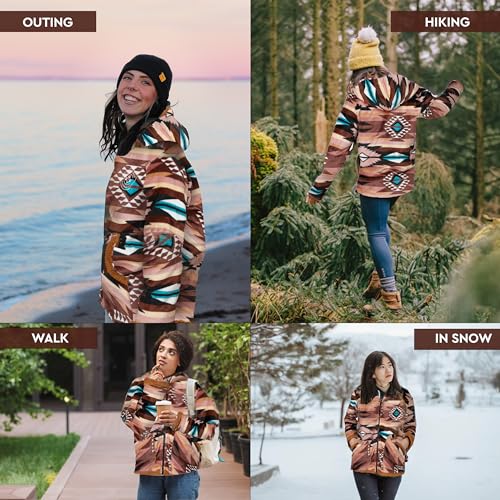 TrailCrest Women's Plush Sherpa Lined Hooded Plaid Zip-Up Jacket - color: Brown Aztec, size: Small