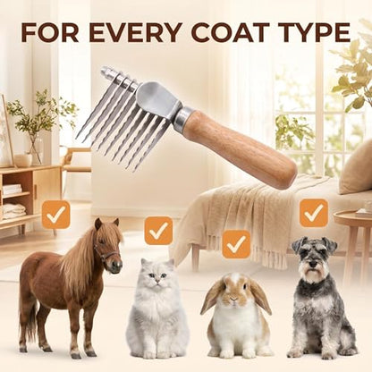 Dematting Comb for Dogs & Cats - Safe Stainless Steel Pet Detangling Brush, Gentle on Sensitive Skin, Reduces Shedding, Ergonomic Bamboo Handle