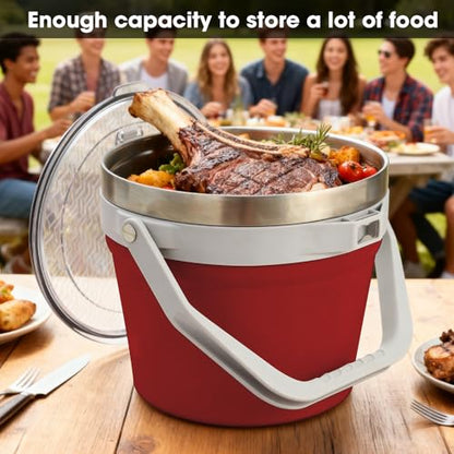 COKTIK 7L Vacuum Insulated Ice Bucket with Lid and Scoop& Tongs，Large capacity Stainless Steel Beverage Bucket for Cocktail, Champagne, Wine, Beer，Large Parties（Red Suit） - color: Red Suit