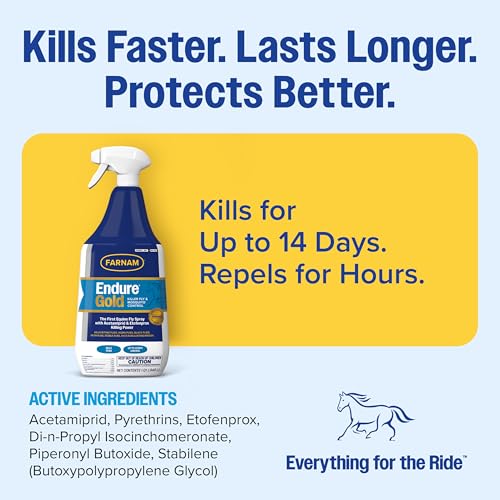 Farnam Endure Gold Killer Fly Spray for Horses, Kills Biting Flies, 32 oz - size: 1 Quart