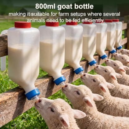 2 Sets Lamb Goat Feeding Bottles with Silicone Nipples, Thickened Heavy Duty Upside Down Hanging with Measurement Marks, Livestock Nursing Bottle for Lamb Goat Fawn Puppies Farm Use (800ml) - size: 800ml