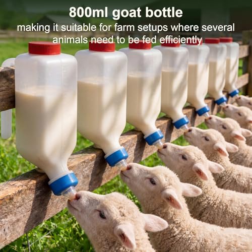 4 Sets Lamb Goat Feeding Bottles with Silicone Nipples, Thickened Heavy Duty Upside Down Hanging with Measurement Marks, Livestock Nursing Bottle for Lamb Goat Fawn Puppies Farm Use (800ml) - size: 800ml