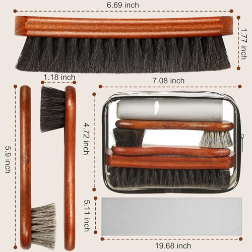4Pcs Shoe Shine Kit, Horsehair Brush for Cleaning and Polishing - size: 4PCS