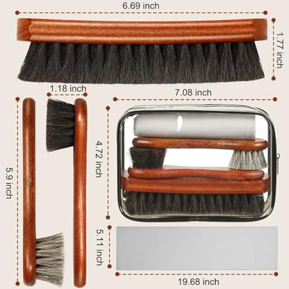 4Pcs Shoe Shine Kit, Horsehair Brush for Cleaning and Polishing - size: 4PCS