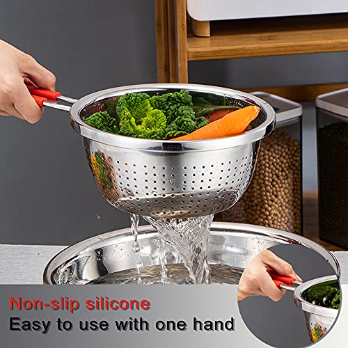 Stainless Steel Perforated Metal Colander Strainer with Long Red Handle Sieve Sifters Use for Kitchen Food Pasta Noodles Spaghetti Vegetables Silver - 10.24 inch (C072-Mer-26) - color: Red Single Handle 10.24 inch
