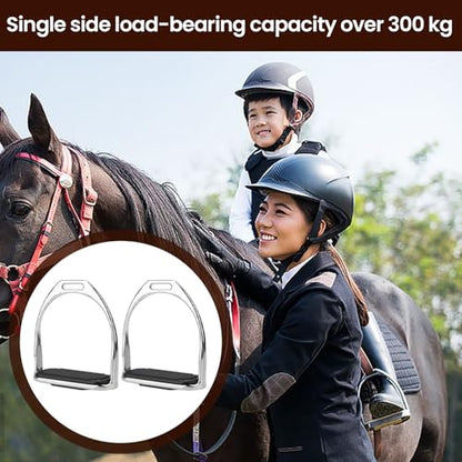 Comfortable 4.8" Iron Stirrups, Western Horse Riding Stirrups with Rubber Pad for Safe and Comfortable English Saddle Use