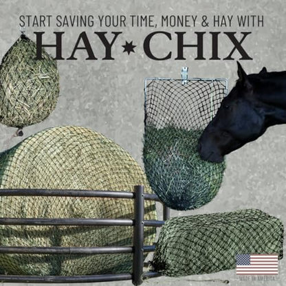 Hay Chix Hay Nets for Horses - Slow Feed 2-Strand Hay Bale Net | Square Bale Horse Hay Net (1 1/4” Holes) | Hay Bags for Horses | Fits 2-String Bales Up to 70 lbs. | Marine-Grade UV Treated Nylon