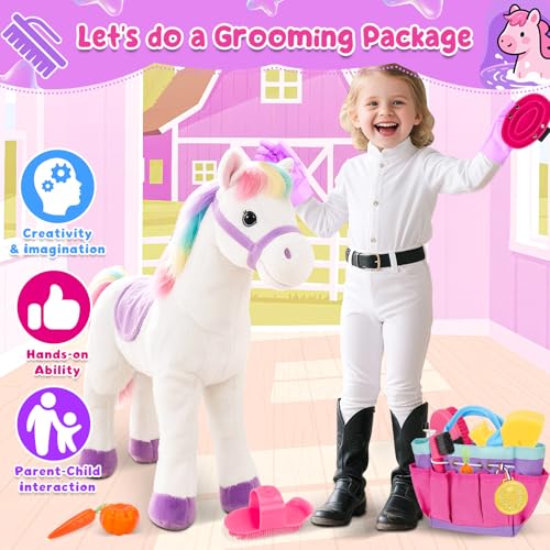 deAO Horse Grooming Brush Kit 12Pcs Horse Tack with Tote Bag,Care Tool,Pink - color: Pink