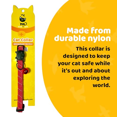 Birdsbesafe Reflective Breakaway Cat Collar with Bell, Safe Design, Red - color: Red