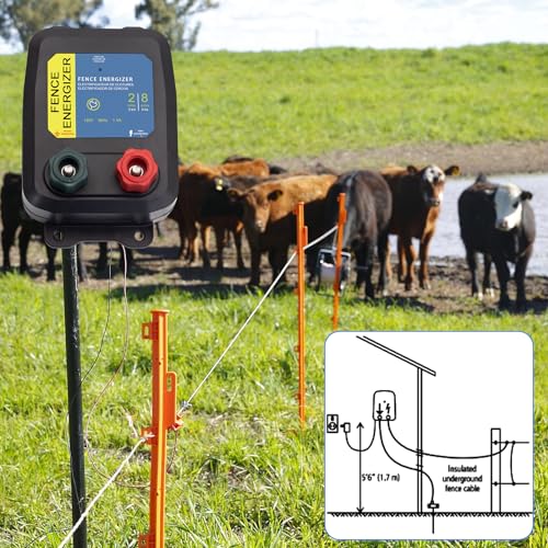 Electric Fence Energizer Plus 250,Electric Fence Charger and 17 Gauge Spool Aluminum Wire PE2 0.10 Joule,Livestock Fence Chargers for Containing Pets and Keeping Out Small Nuisance Animals - color: 0.10 Joule With accessories