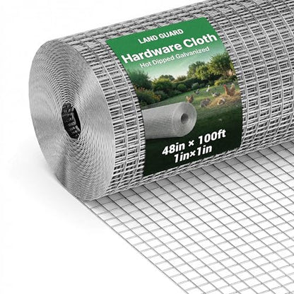 Land guard 19 Gauge Hardware Cloth, 1 inch 48inch×100ft Chicken Wire Fence, Galvanized Welded Cage Wire Mesh Roll Supports Poultry Netting Cage Fence - color: Galvanized, size: 1 Inch 48inch×100ft