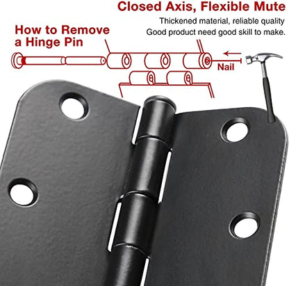 TDCHINGES 3 1/2" Matte Black Door Hinges 3.5 Inch Rounded Flat 24 Pack - color: Matte Black, size: 24 Pack