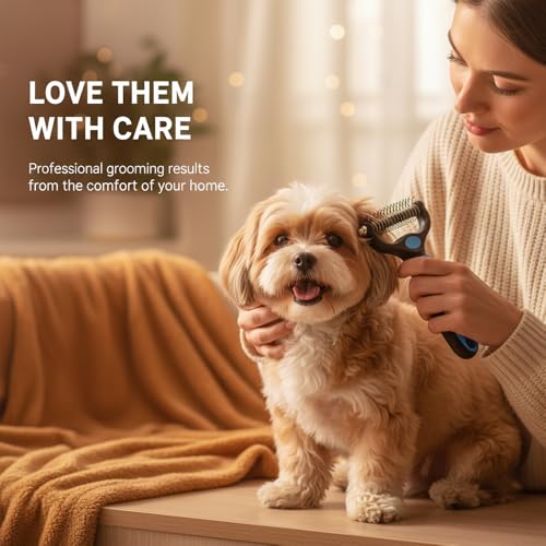 Dematting Comb for Dogs and Cats, Undercoat Rake Pet Brush for Long Hair, Deshedding Dog Brush Removes Tangles Knots and Loose Fur, Grooming Tool for Thick Coats (Blue M*2) - color: Blue M*2