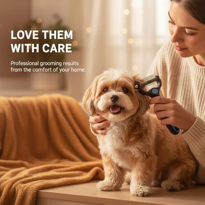 Dematting Comb for Dogs and Cats, Undercoat Rake Pet Brush for Long Hair, Deshedding Dog Brush Removes Tangles Knots and Loose Fur, Grooming Tool for Thick Coats (Blue M) - color: Blue M