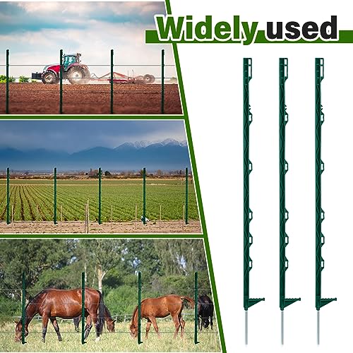 Sintuff 50 Pack Electric Fence Posts, 40 Inch Plastic Step in Heavy Duty Sturdy Fence Posts for Farm Garden Yard Temporary Outdoor Wire Fencing(Green) - color: Green